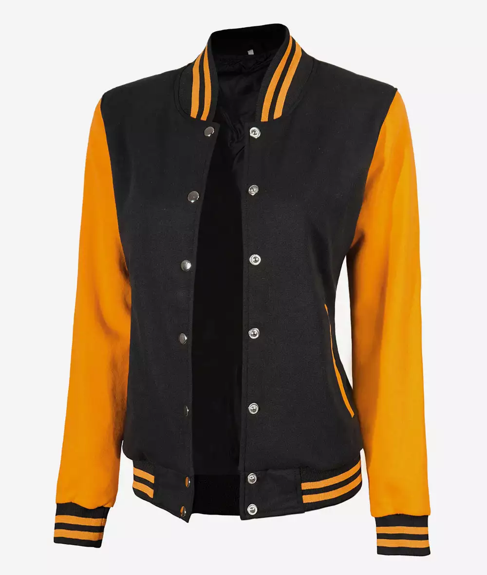 Women's Black and Yellow Letterman Jacket - Baseball Style