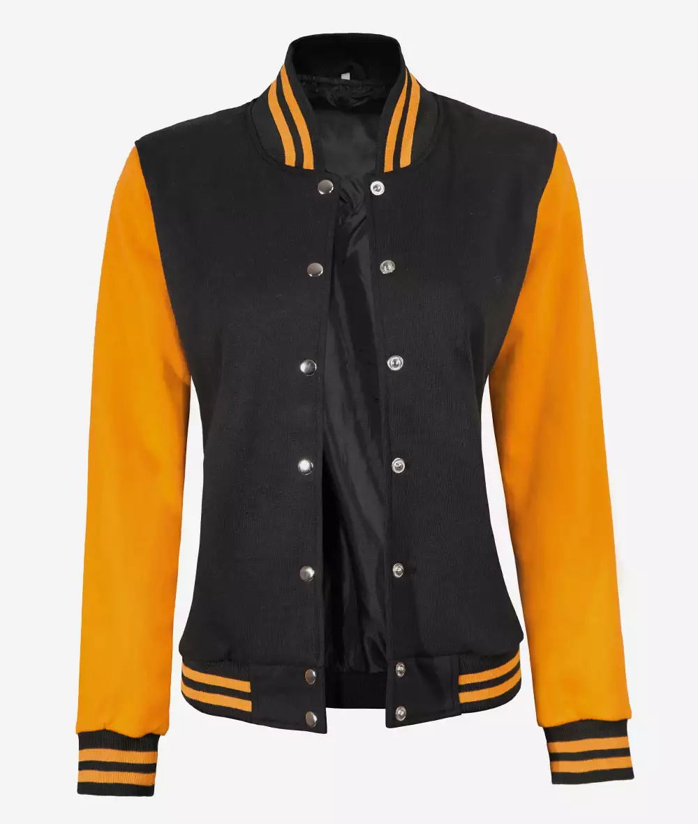 Women's Black and Yellow Letterman Jacket - Baseball Style