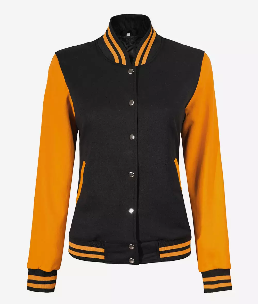 Women's Black and Yellow Letterman Jacket - Baseball Style