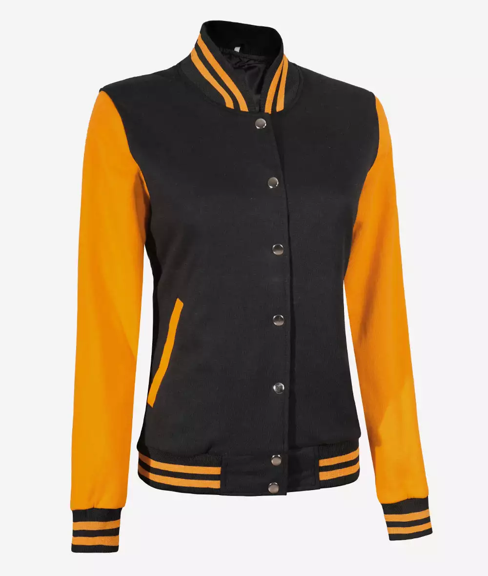 Women's Black and Yellow Letterman Jacket - Baseball Style