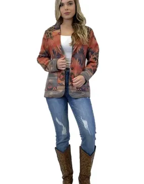 Womens Coral Aztec Leopard Blazer Jacket