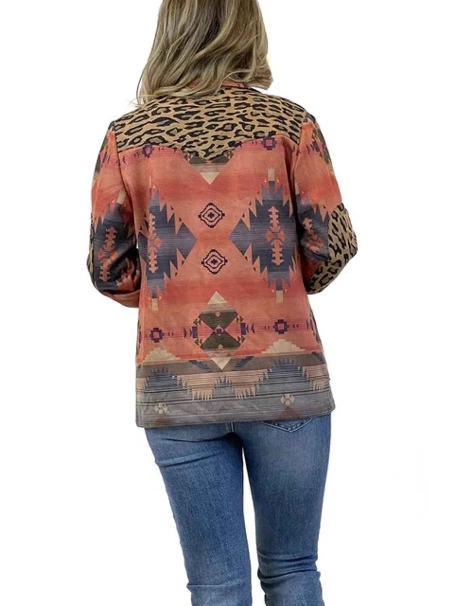 Womens Coral Aztec Leopard Blazer Jacket