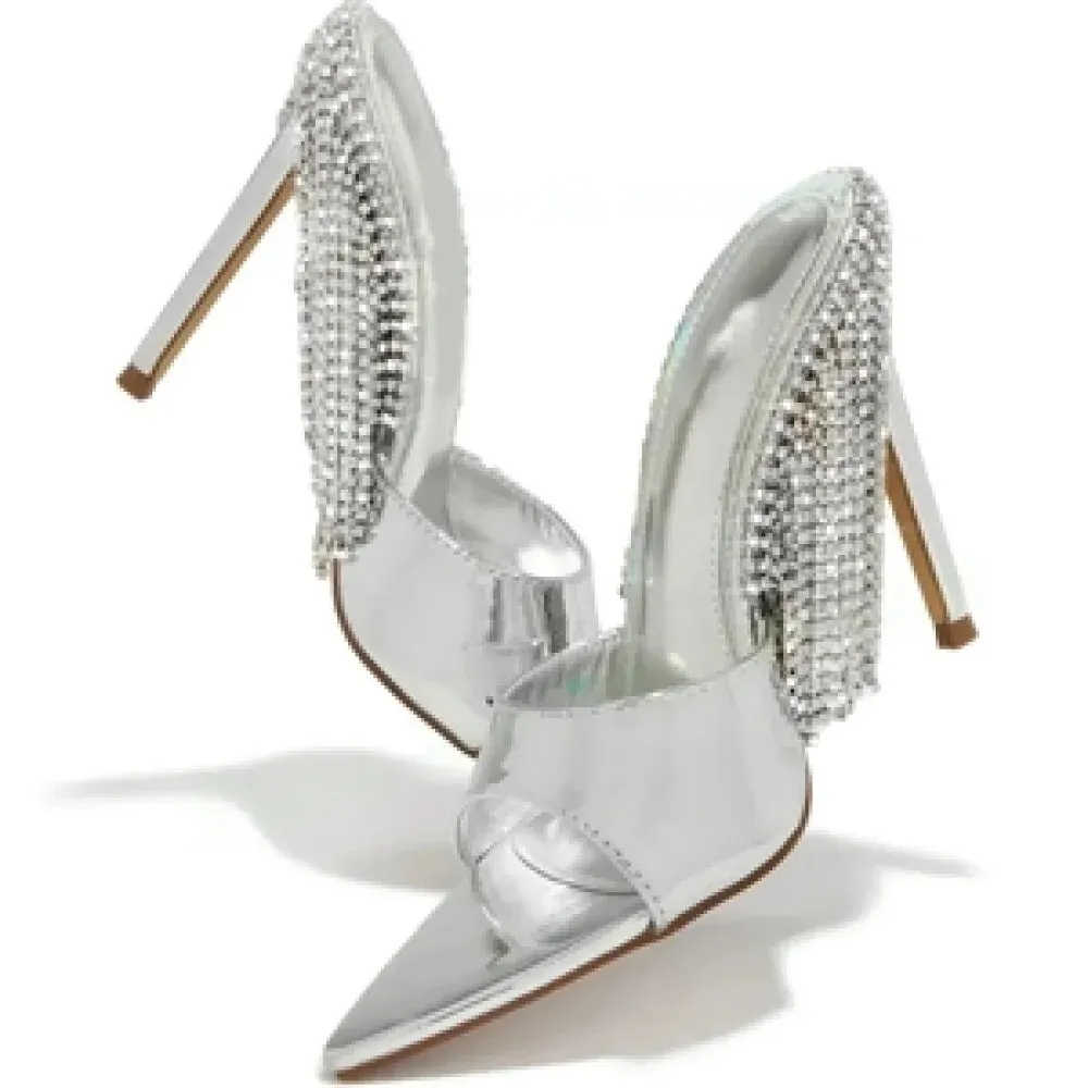 Women's Crystal Dangle Open Pointed Toe Party High Heel Pumps