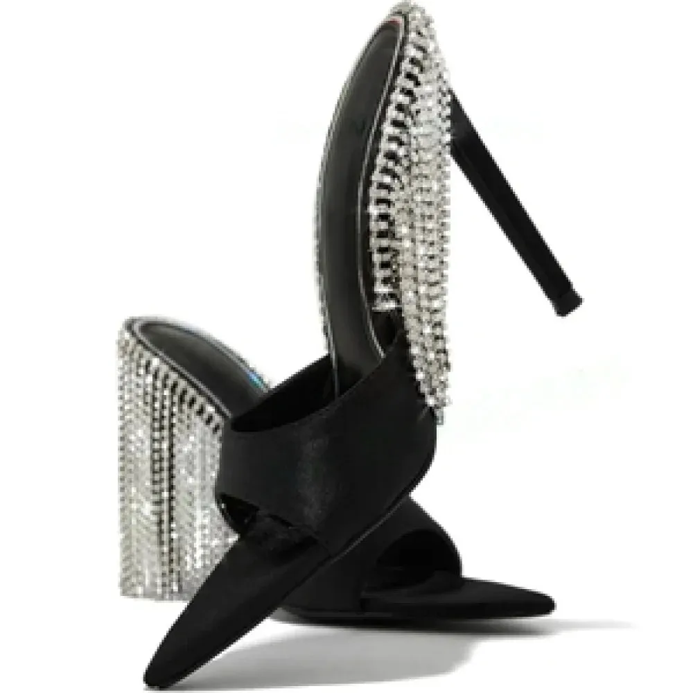 Women's Crystal Dangle Open Pointed Toe Party High Heel Pumps