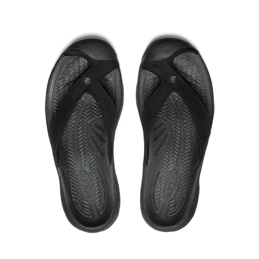 Women's Keen Waimea Leather Flip Flop Color: Black / Black