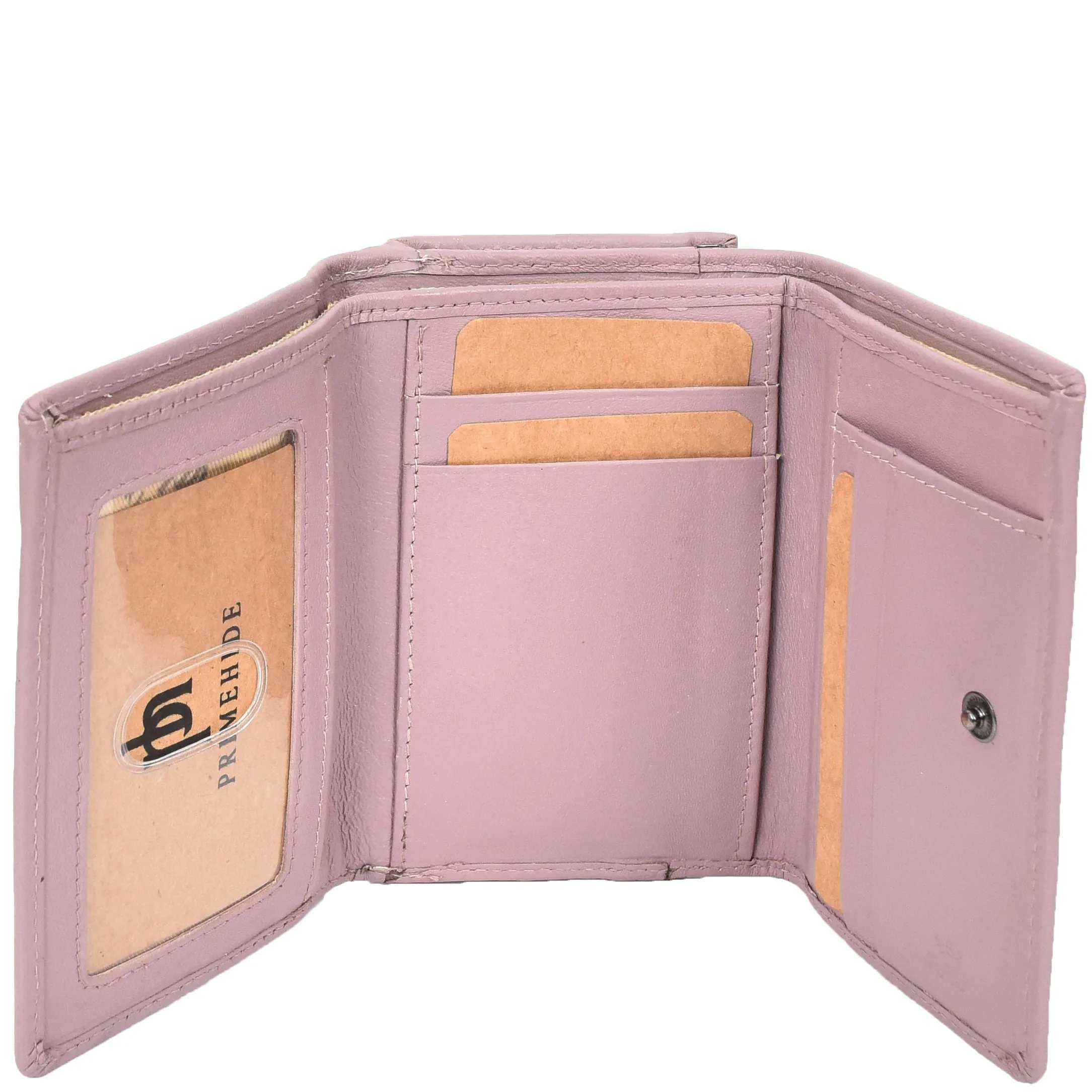 Womens Leather Trifold Metal Frame Purse Small Ravenna Lilac