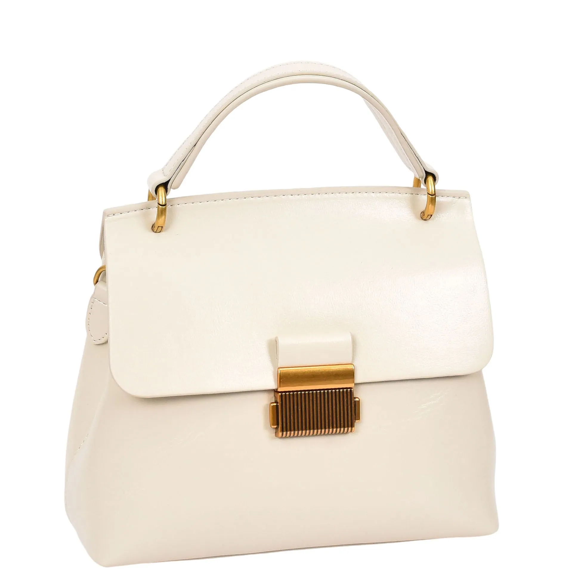 Womens Real Leather Small Handbag Gabriella White