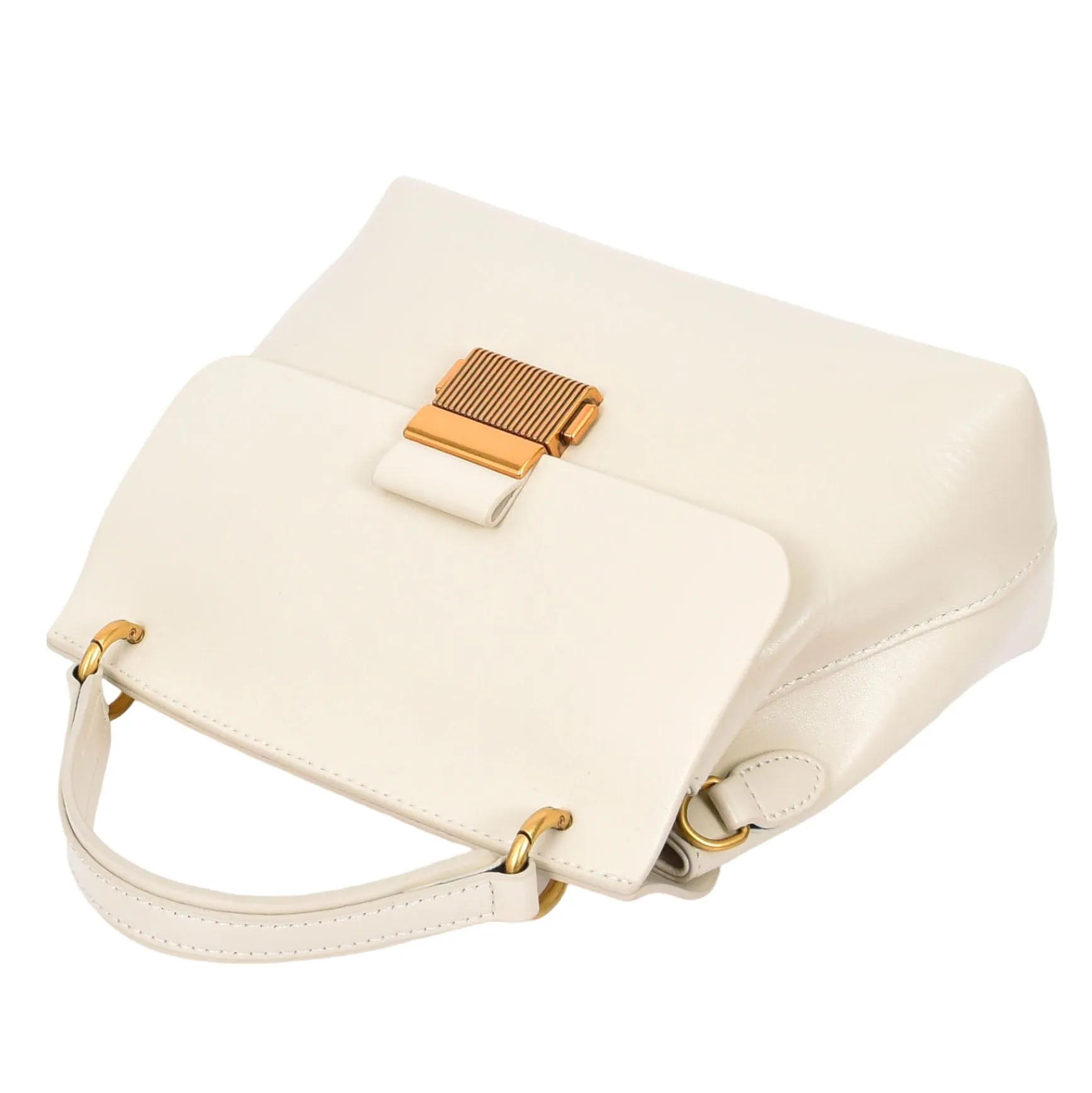 Womens Real Leather Small Handbag Gabriella White