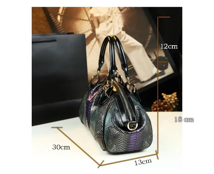 Women's Serpentine Pattern Leather Tassel Dumpling Portable Handbag