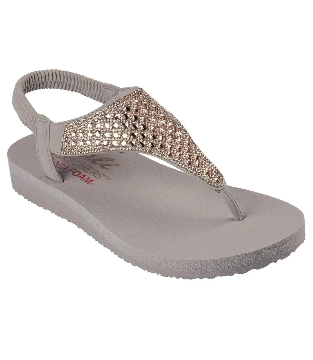 Womens/ladies meditation rockstar flip flops taupe Skechers