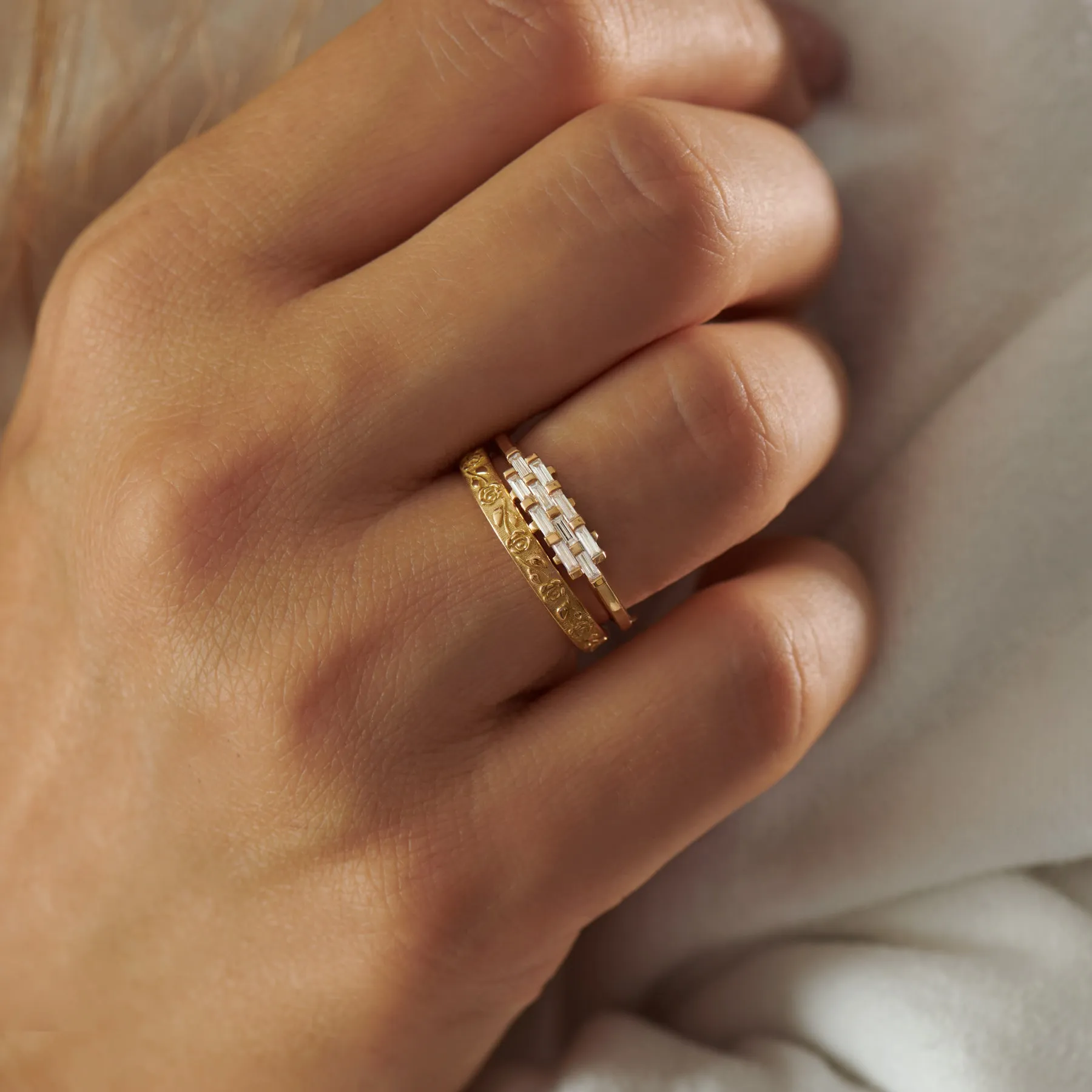 Woven Baguette Diamond Ring