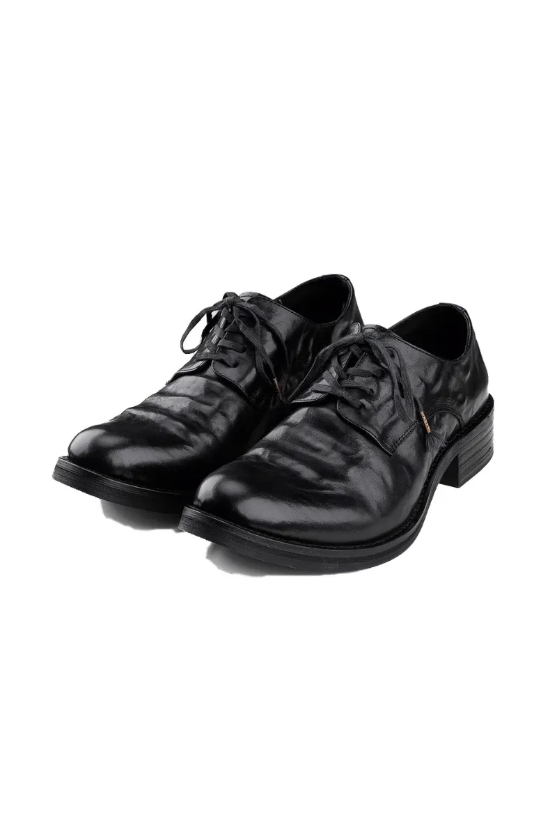 Wrinkled Leather Pointed Derby Shoes