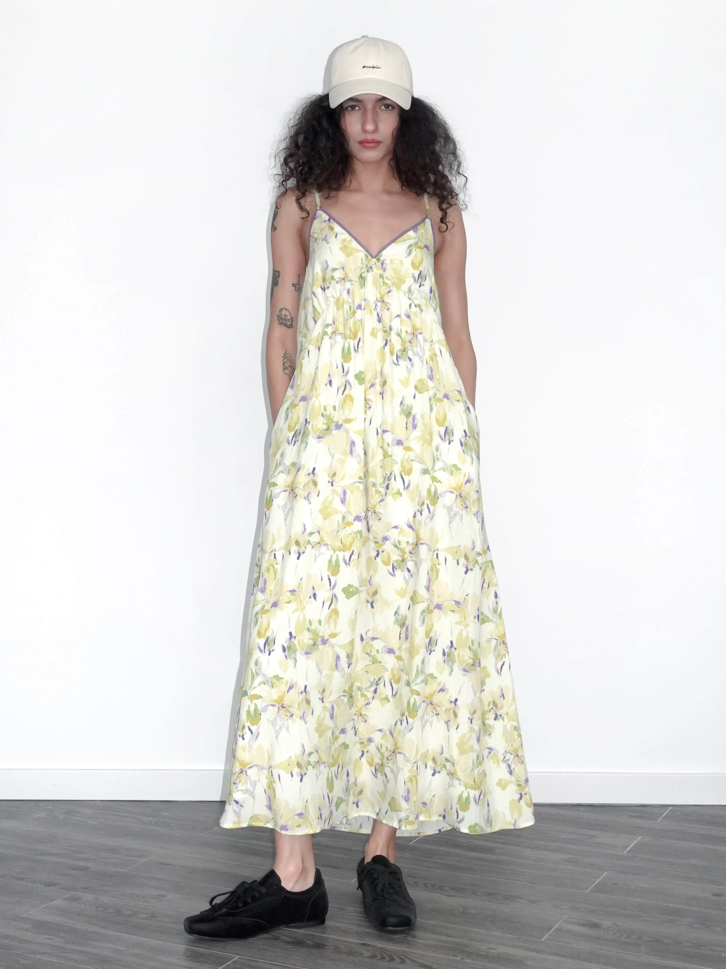 Yellow Floral Printed Sling Dress