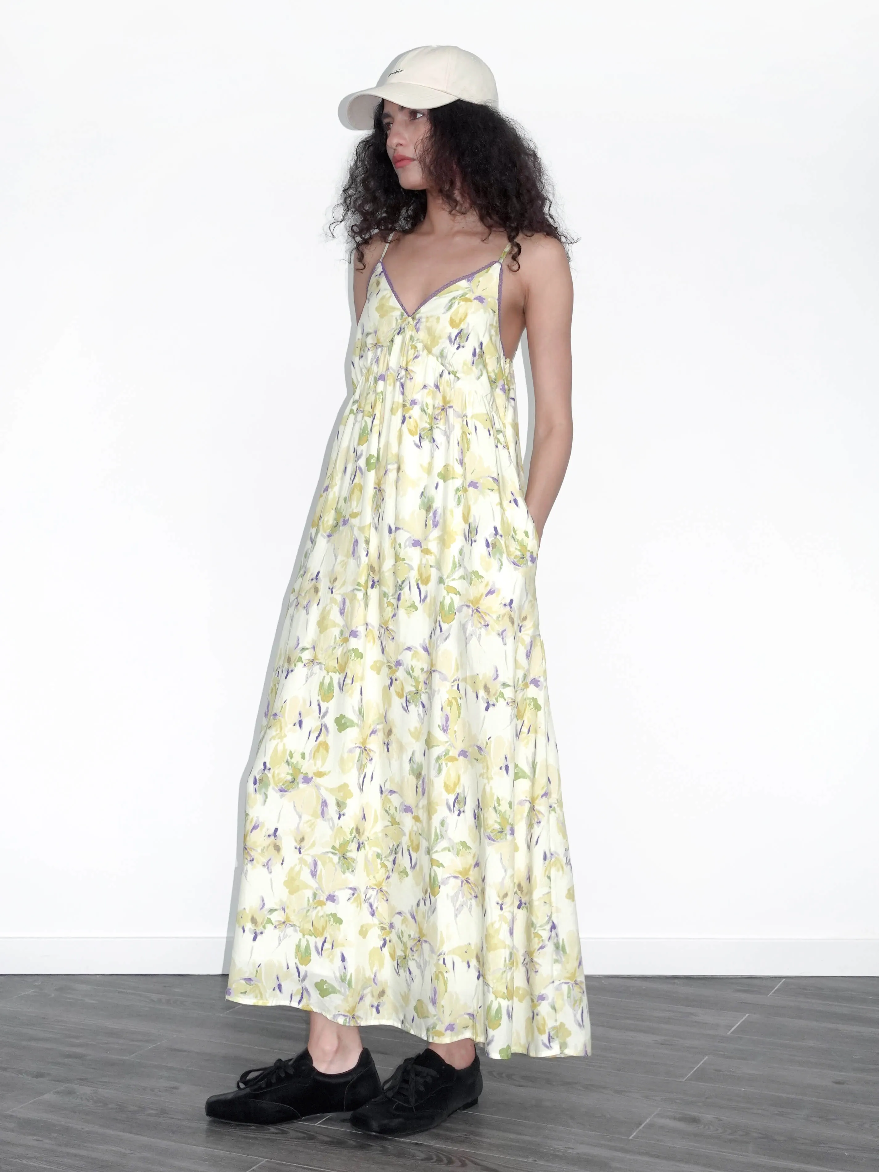 Yellow Floral Printed Sling Dress