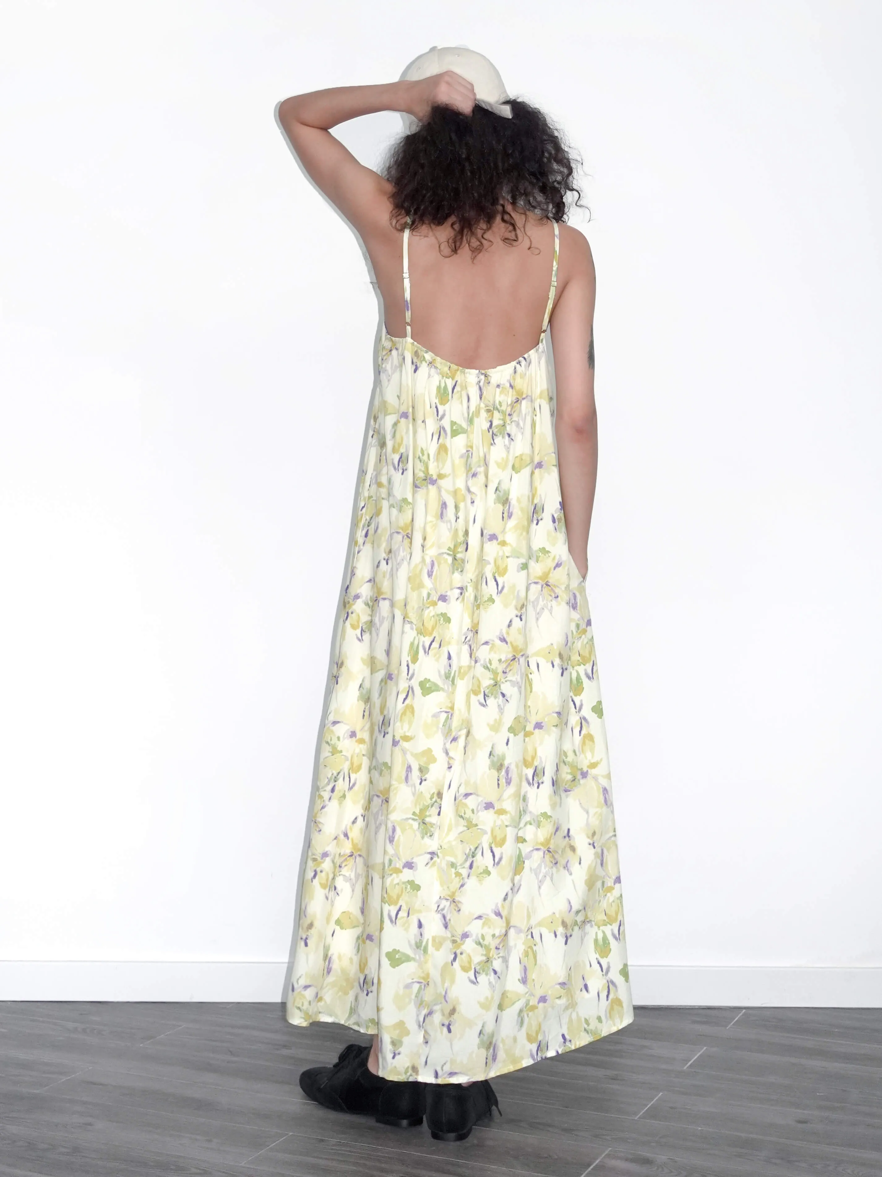 Yellow Floral Printed Sling Dress