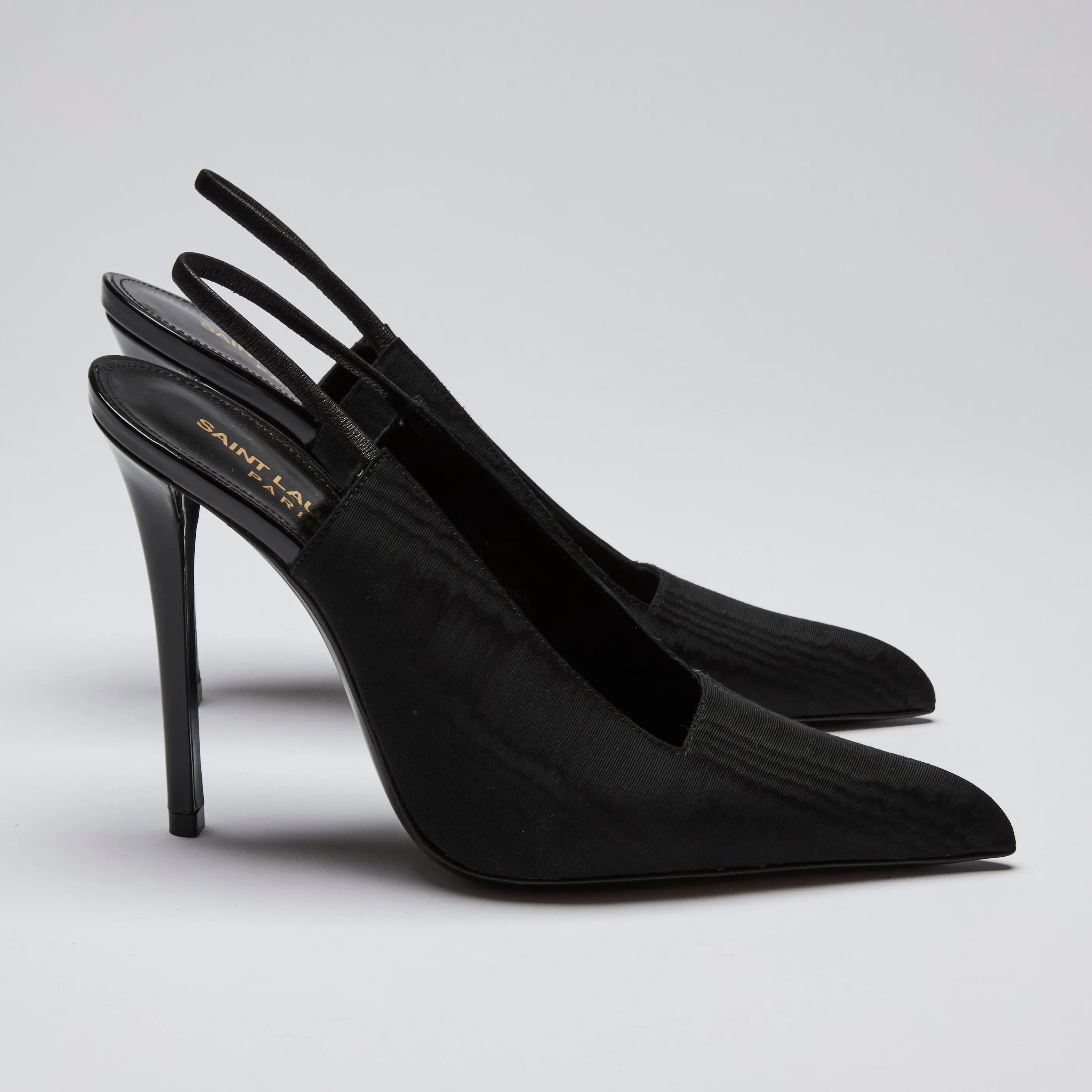 YSL Black Fabric Point Toe Sling Back Heels Size 36