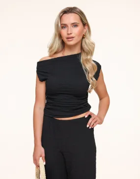 Zwarte Structuur Off Shoulder - Top